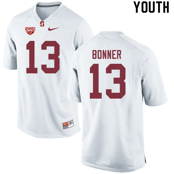 Youth #13 Ethan Bonner Stanford Cardinal College Football Jerseys Sale-White - Click Image to Close